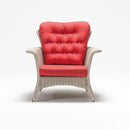 Compact garden armchair in handwoven resin wicker with water-resistant cushion – Tulip Set